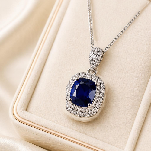Blue Sapphire-Style Halo 4-Piece Jewelry Set