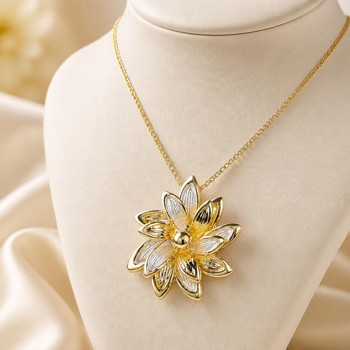 Gold and Silver Floral Necklace and Earring Set