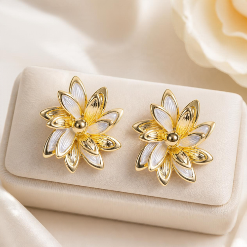 Gold and Silver Floral Necklace and Earring Set