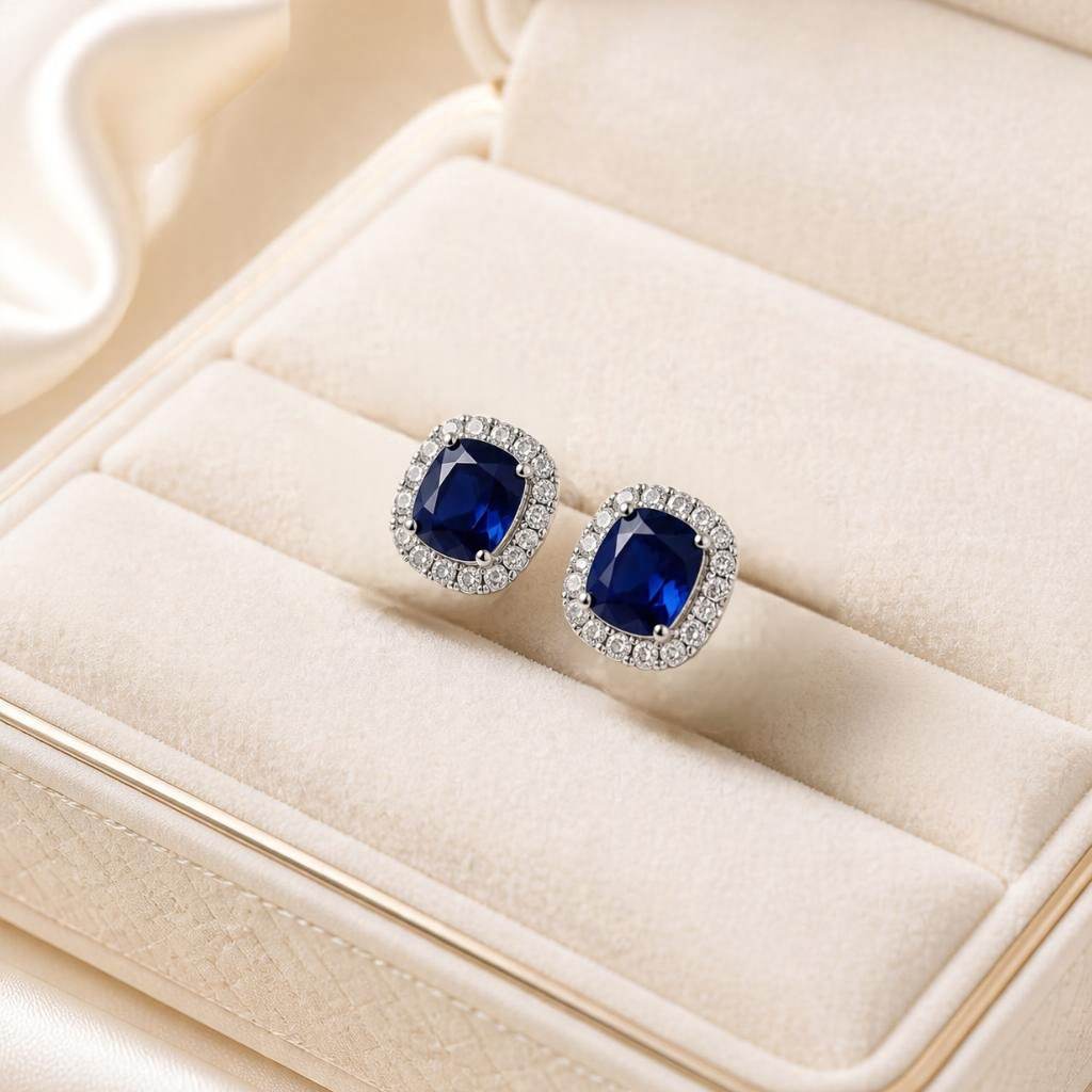 Blue Sapphire-Style Halo 4-Piece Jewelry Set