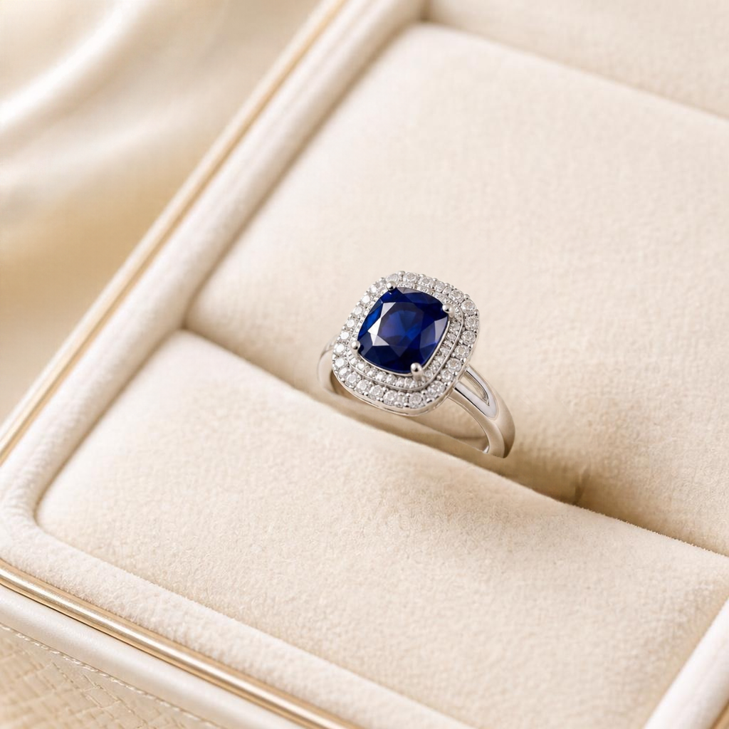 Blue Sapphire-Style Halo 4-Piece Jewelry Set