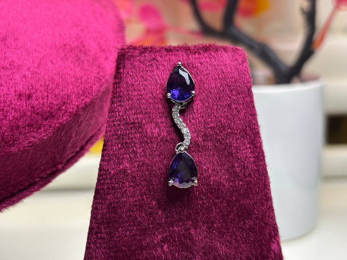 Navy Blue Stone Silver Necklace and Earring Set