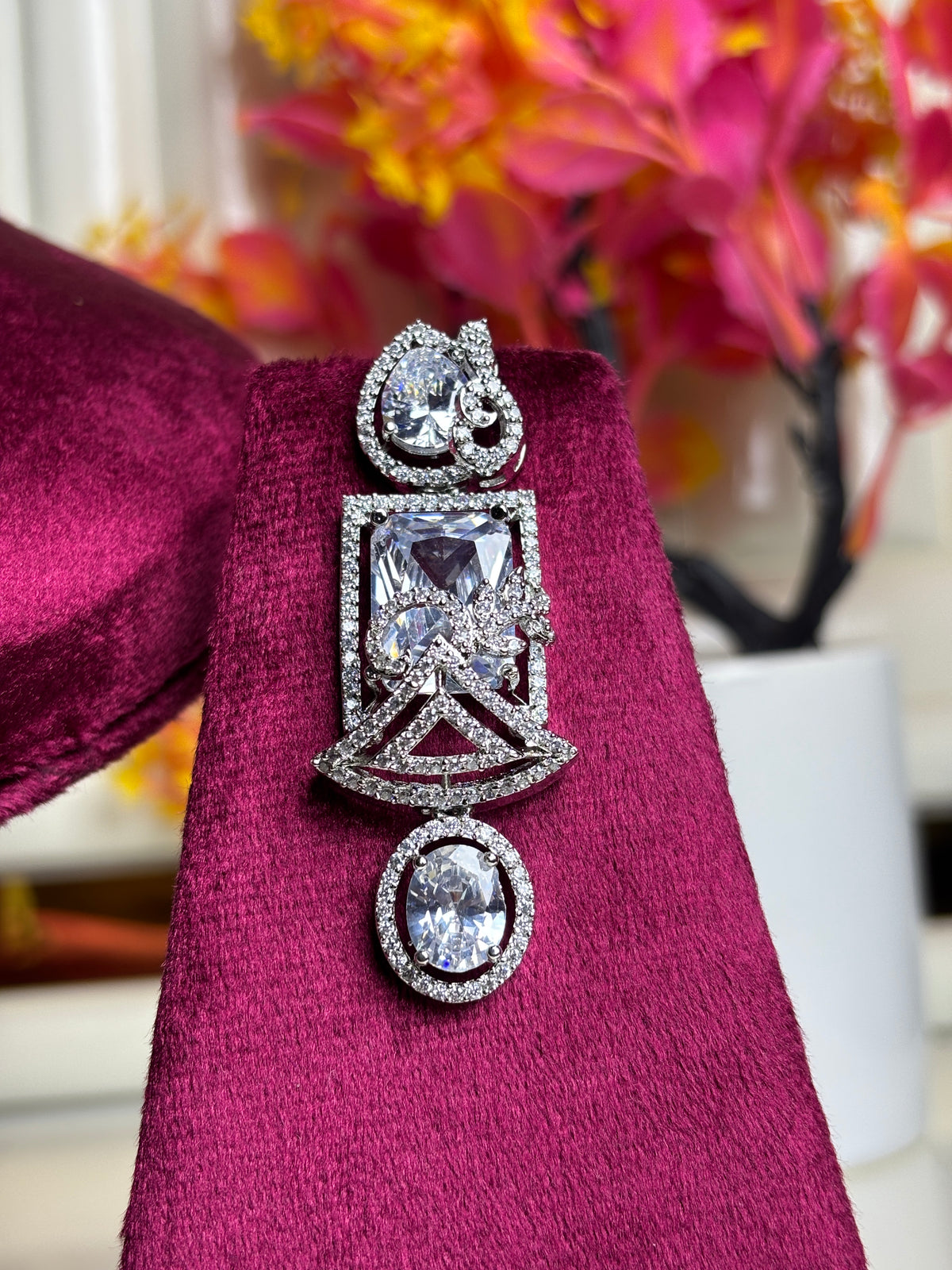 Silver Clear Crystal Bridal Necklace and Earring Set
