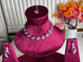 Magenta Pink Floral Silver Necklace and Dangle Earring Set
