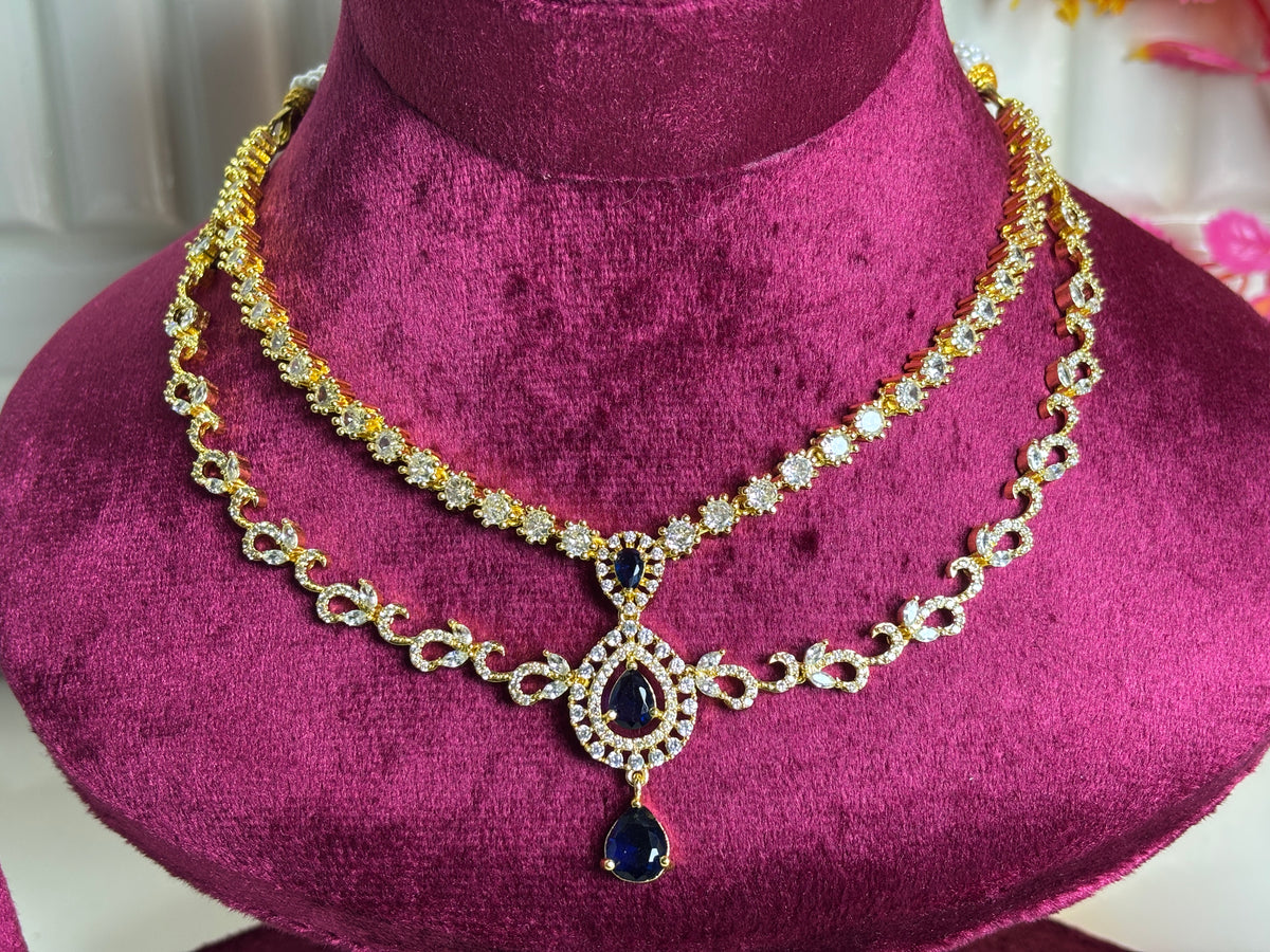 Gold Blue Teardrop Traditional Necklace and Earring Set