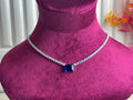 Silver Square Crystal Tennis Necklace with Navy Centre Stone