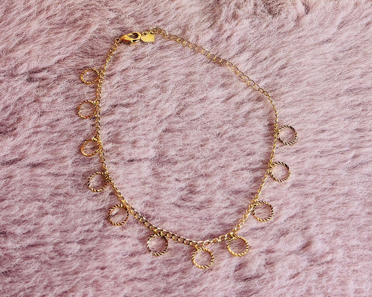 Gold Textured Ring Charm Anklet