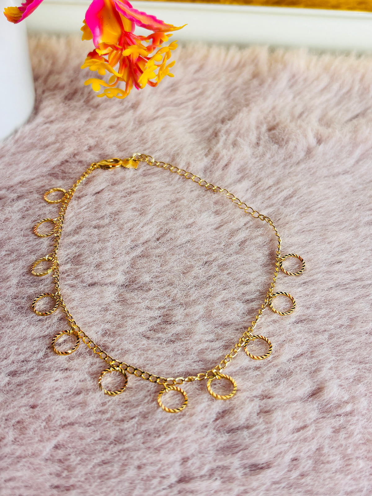Gold Textured Ring Charm Anklet