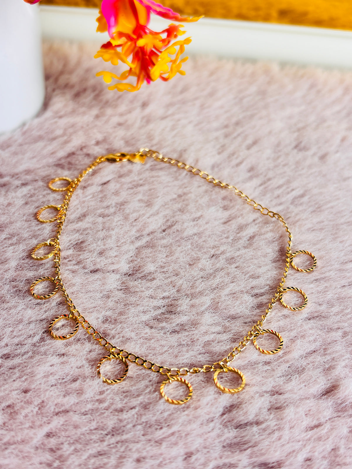 Gold Textured Ring Charm Anklet
