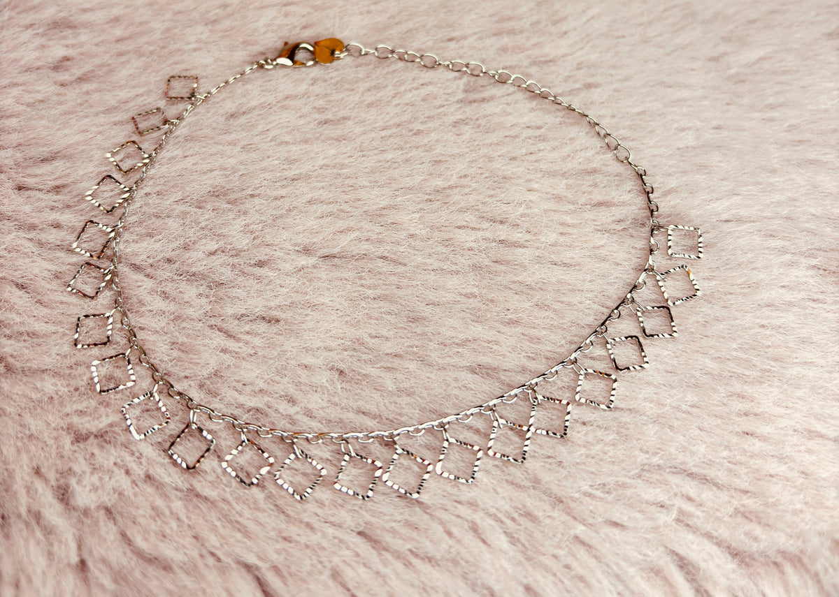 Silver Square Charm Dangle Anklet