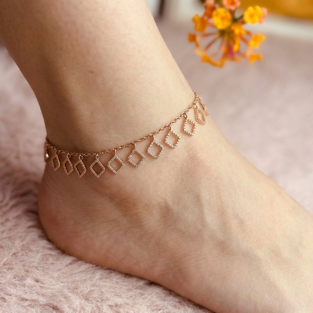 Silver Square Charm Dangle Anklet