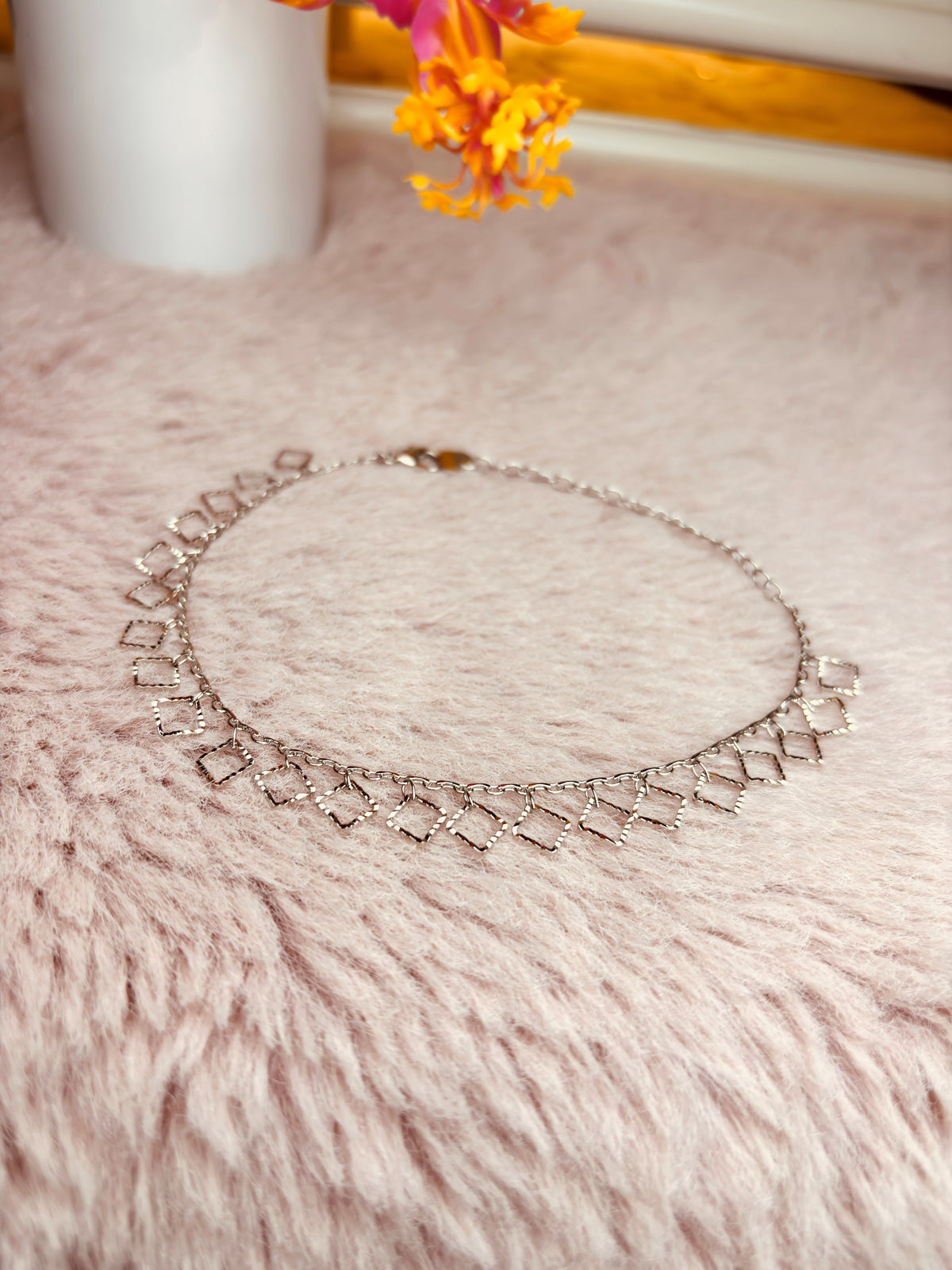 Silver Square Charm Dangle Anklet