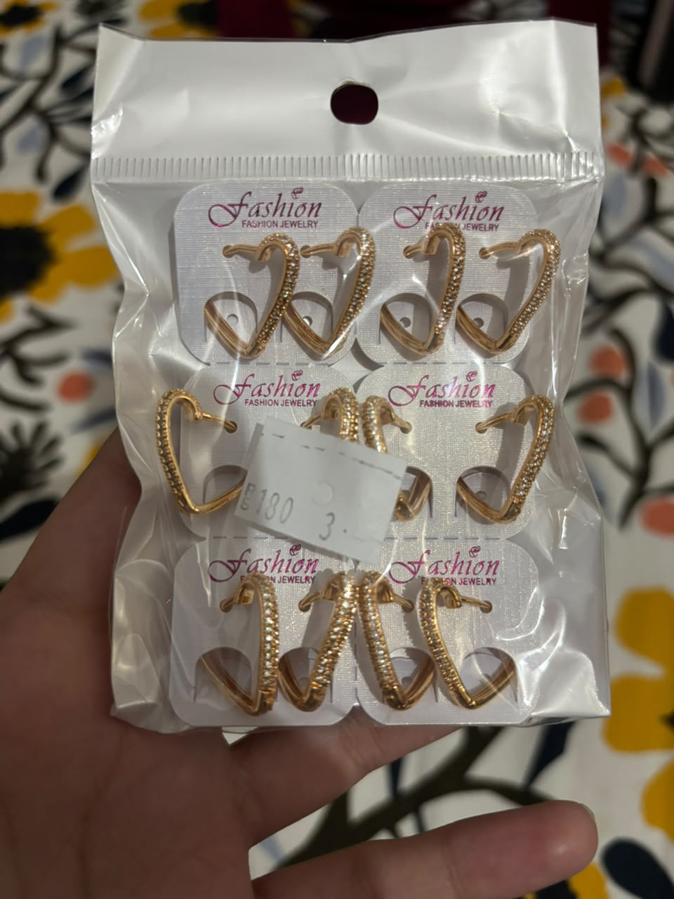 Gold Heart Rhinestone Hoop Earrings – 6 Pair Pack