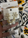 Gold Snowflake Crystal and Teardrop Pearl Drop Earrings