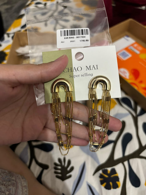 Gold Arch Multi-Chain Tassel Drop Earrings