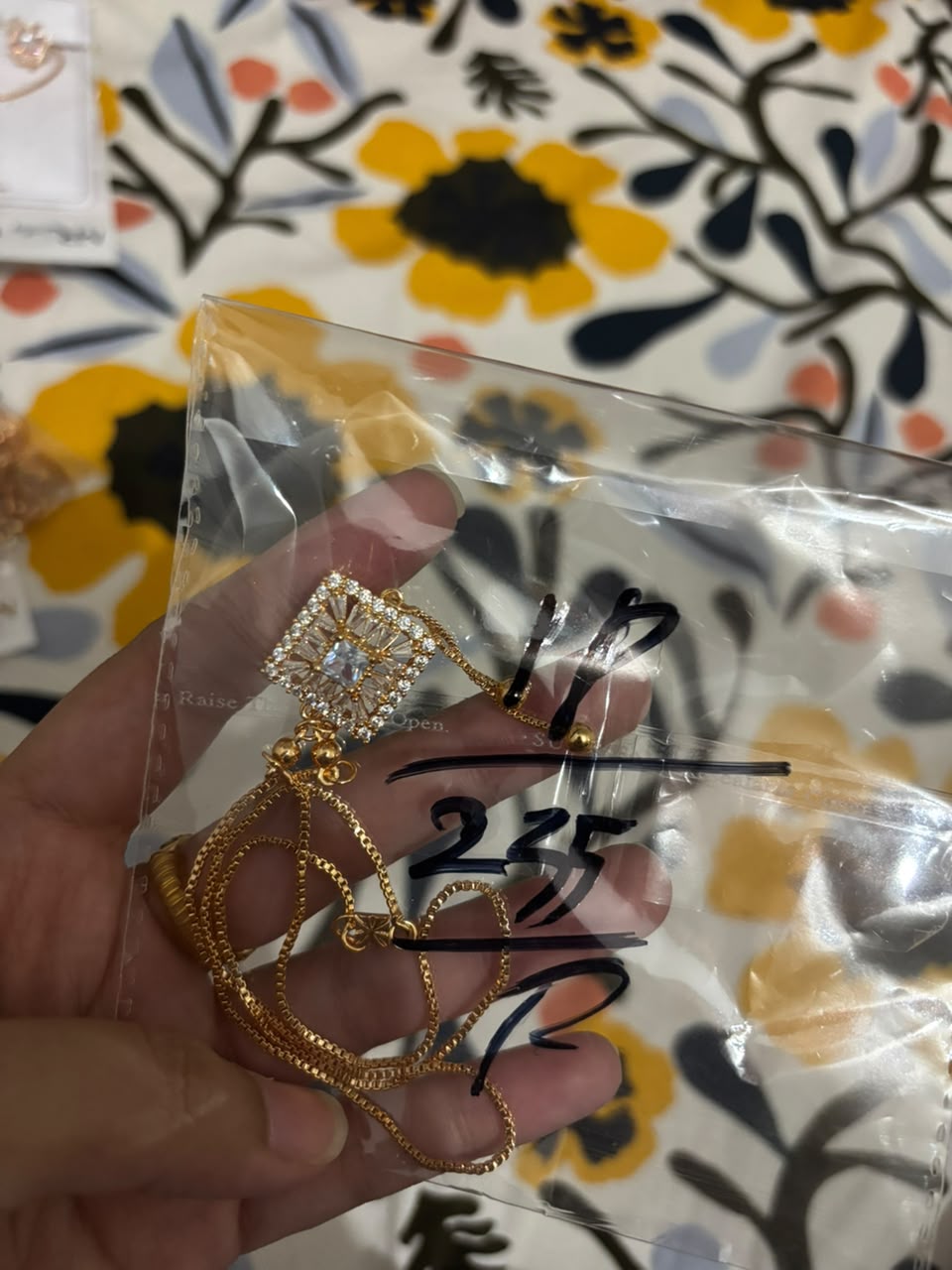 Gold Square Crystal Pendant Necklace