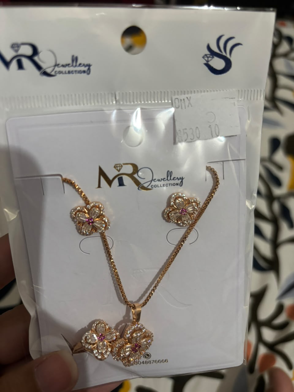 Rose Gold Floral Pink Centre Stone 4-Piece Jewelry Set