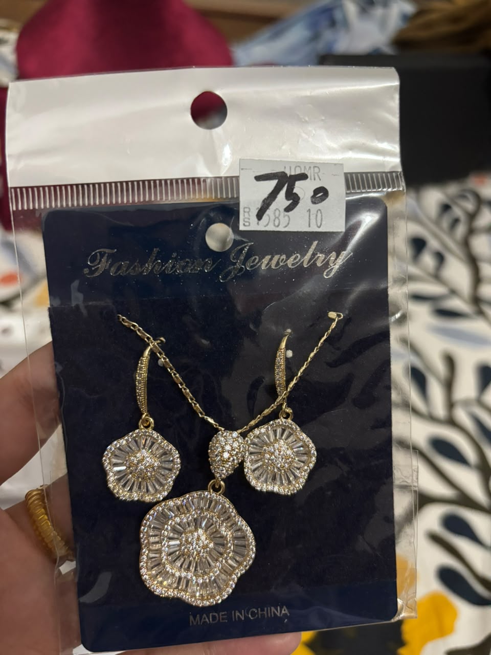 Gold Floral Sunburst Crystal Necklace and Earring Set