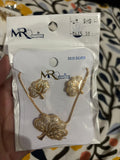S925 Gold-Tone Ginkgo Leaf Pavé Necklace and Earring Set