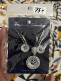 Silver Pavé Circle Star Necklace and Earring Set