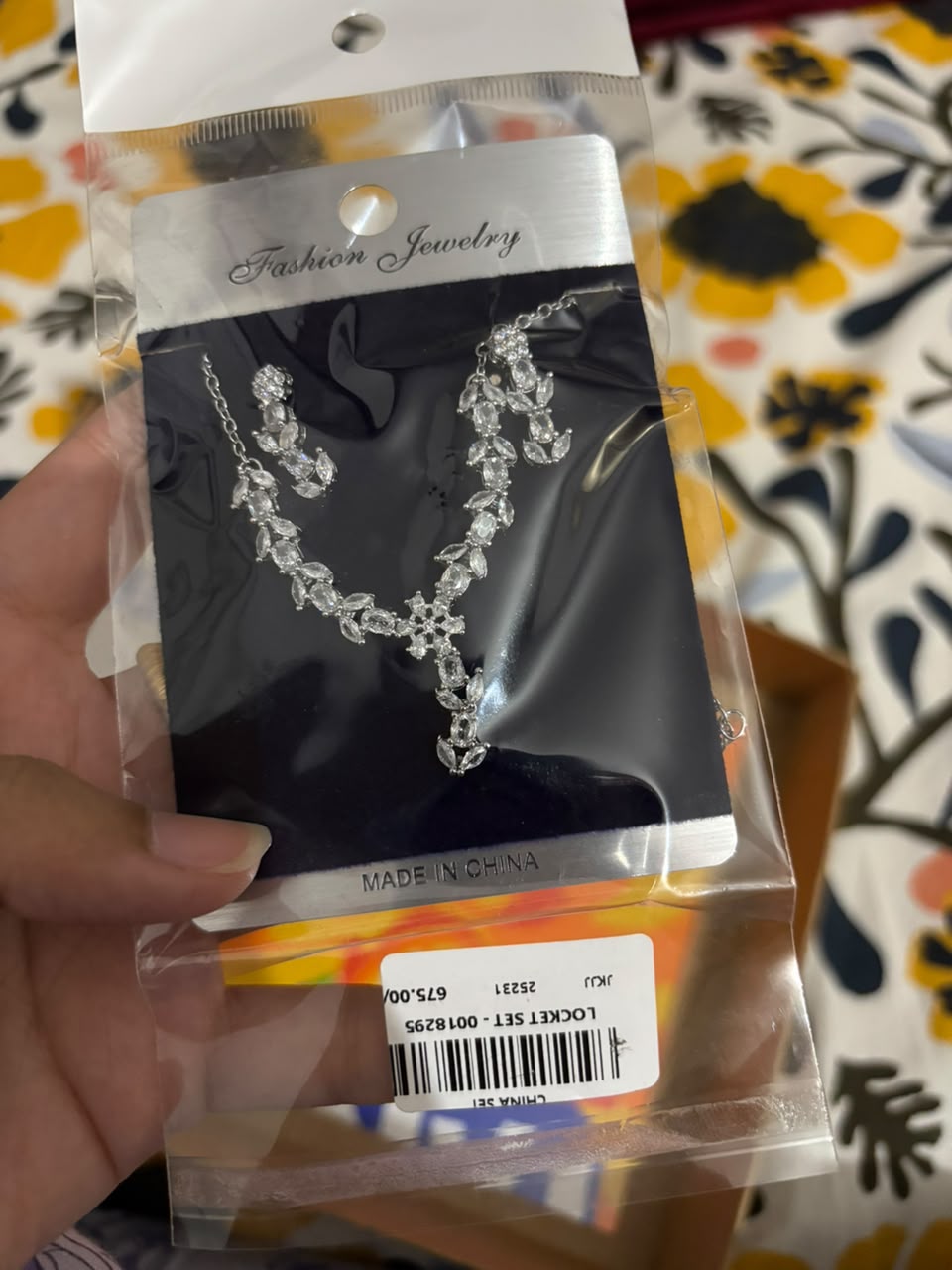 Silver Clear Crystal Leaf Vine Necklace and Earring Set