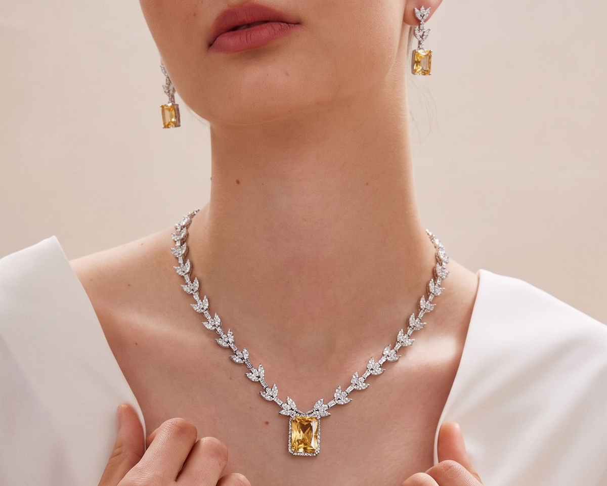 Champagne Emerald-Cut Stone Set